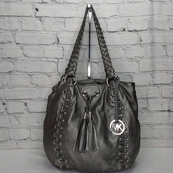 MICHAEL KORS 'ASTOR' GROMMET LEATHER TOTE BAG BRAIDED STRAPS CORSET STYLE - Picture 16 of 16